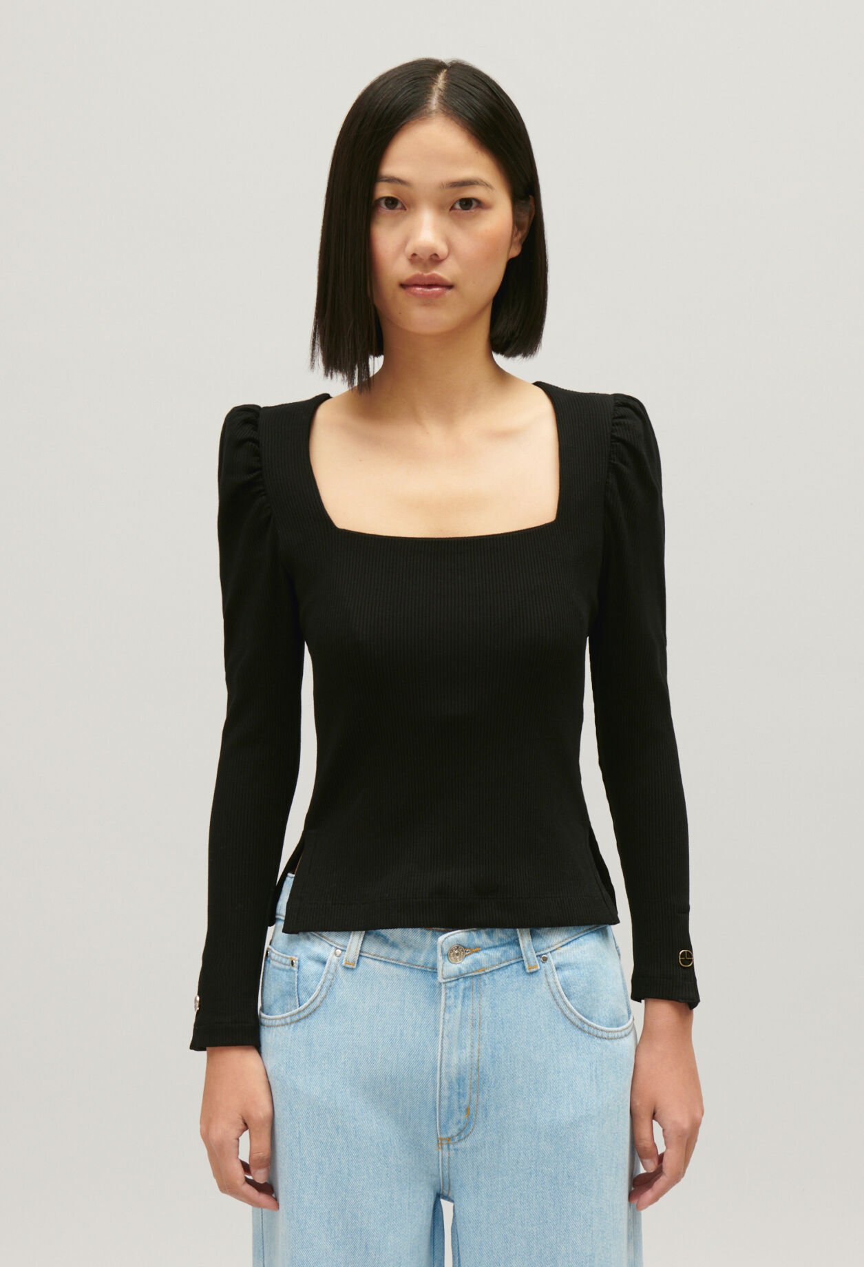 Camiseta de manga larga acanalada 