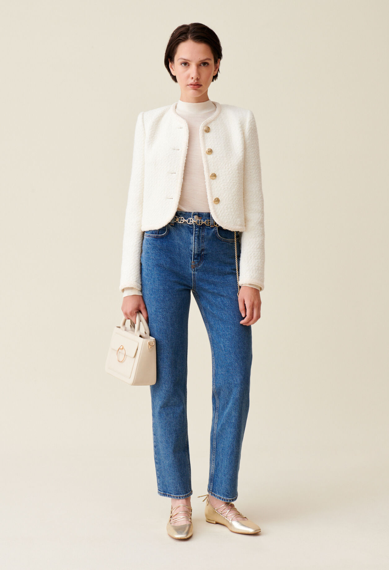 Chaqueta corta de tweed marfil 
