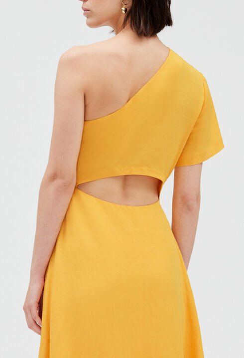 Vestido midi asimétrico amarillo