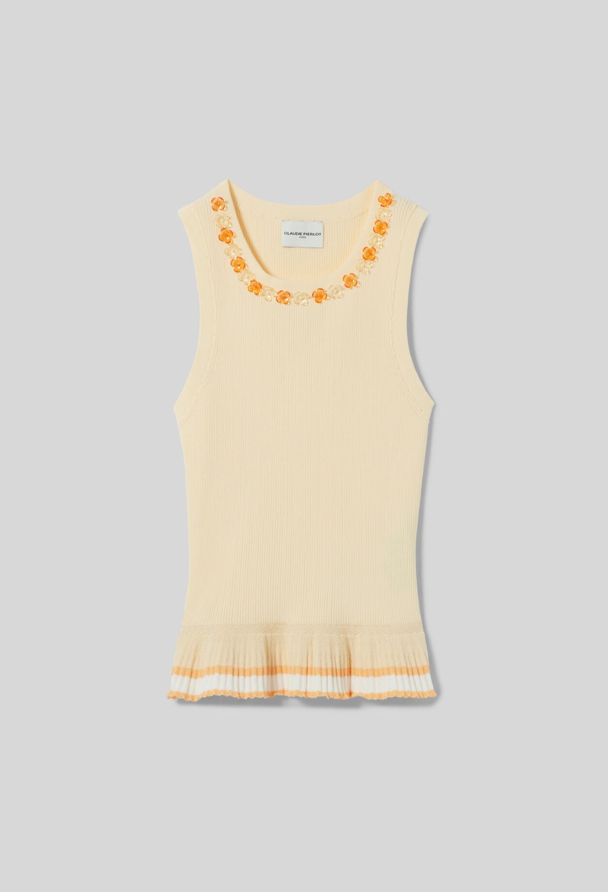 Top de punto cuello redondo flores