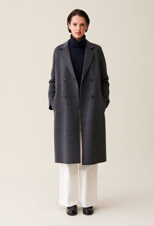 Abrigo lana doble cara gris jaspeado