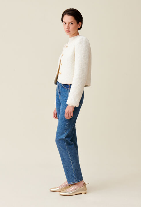 Chaqueta corta de tweed marfil 