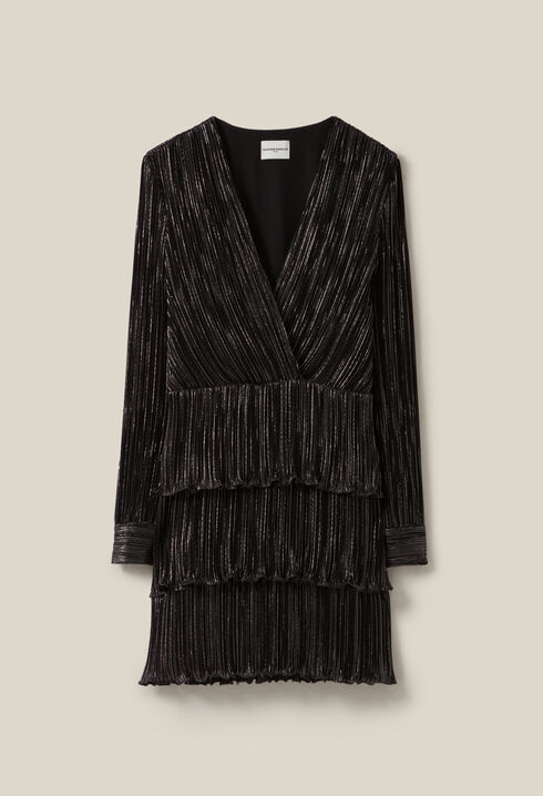 Vestido plateado corto de volantes