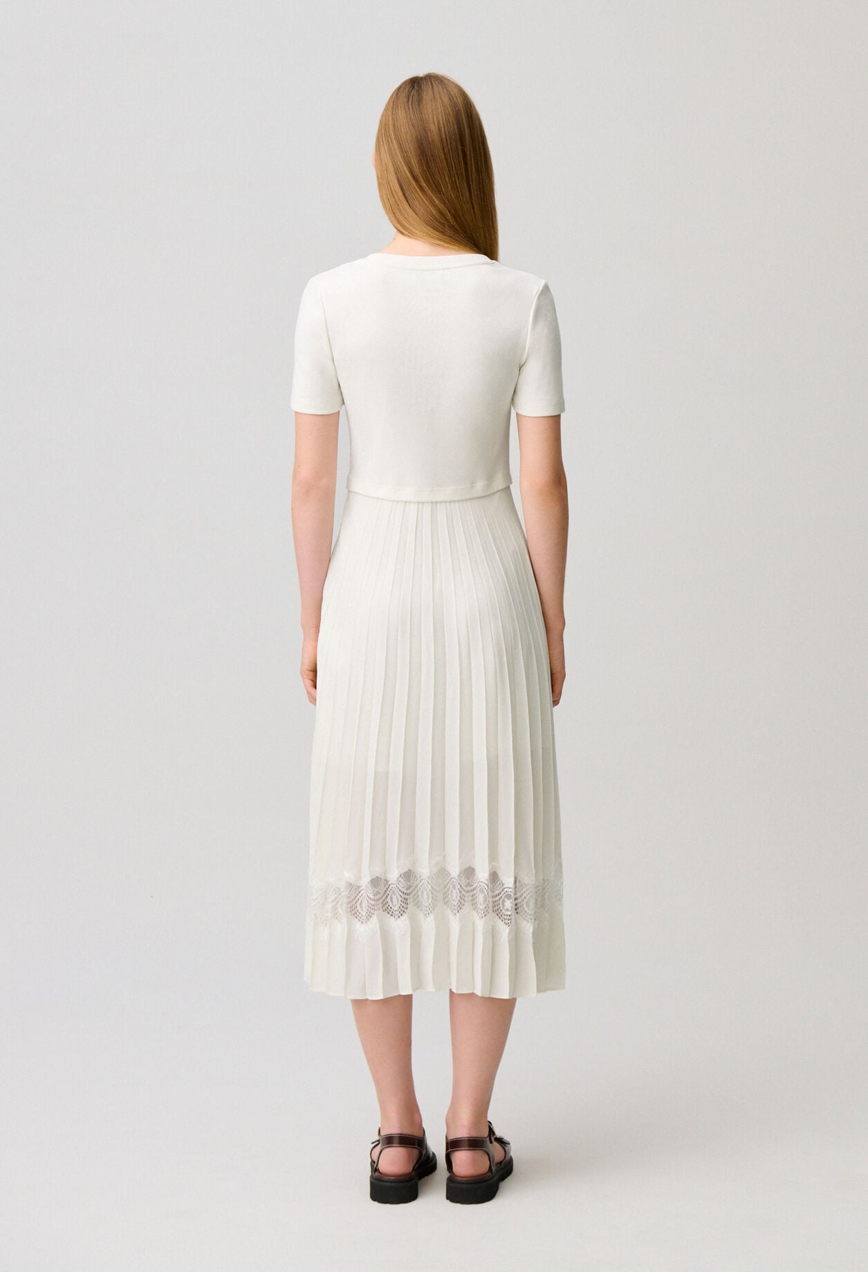 Vestido midi Twist bimaterial marfil