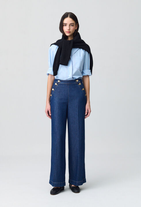 Pantalón vaquero ancho con botones