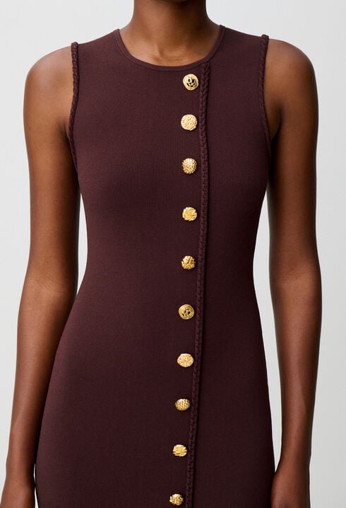 Vestido midi punto botones dorados