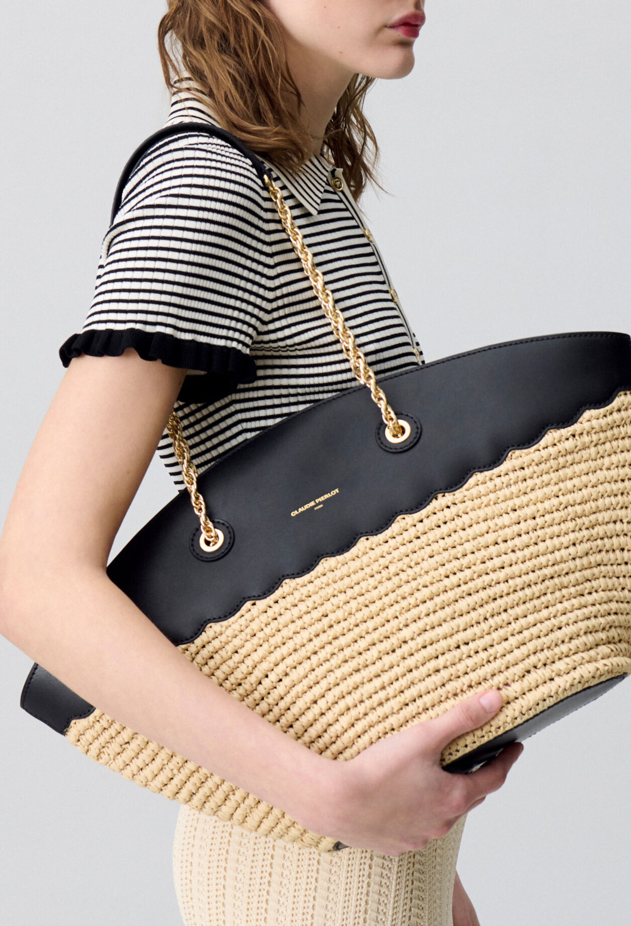 Bolso tote cuero y tejido trenzado