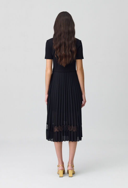 Vestido midi Twist bimaterial negro