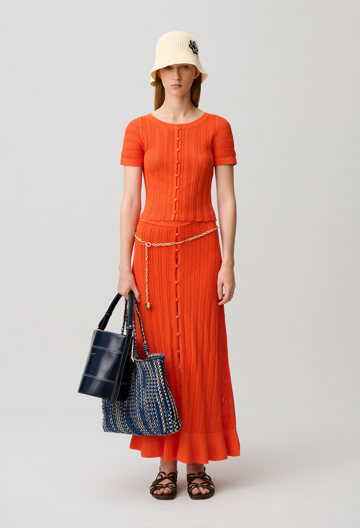 Top de ganchillo manga corta - Mujer - Naranja - Claudie Pierlot