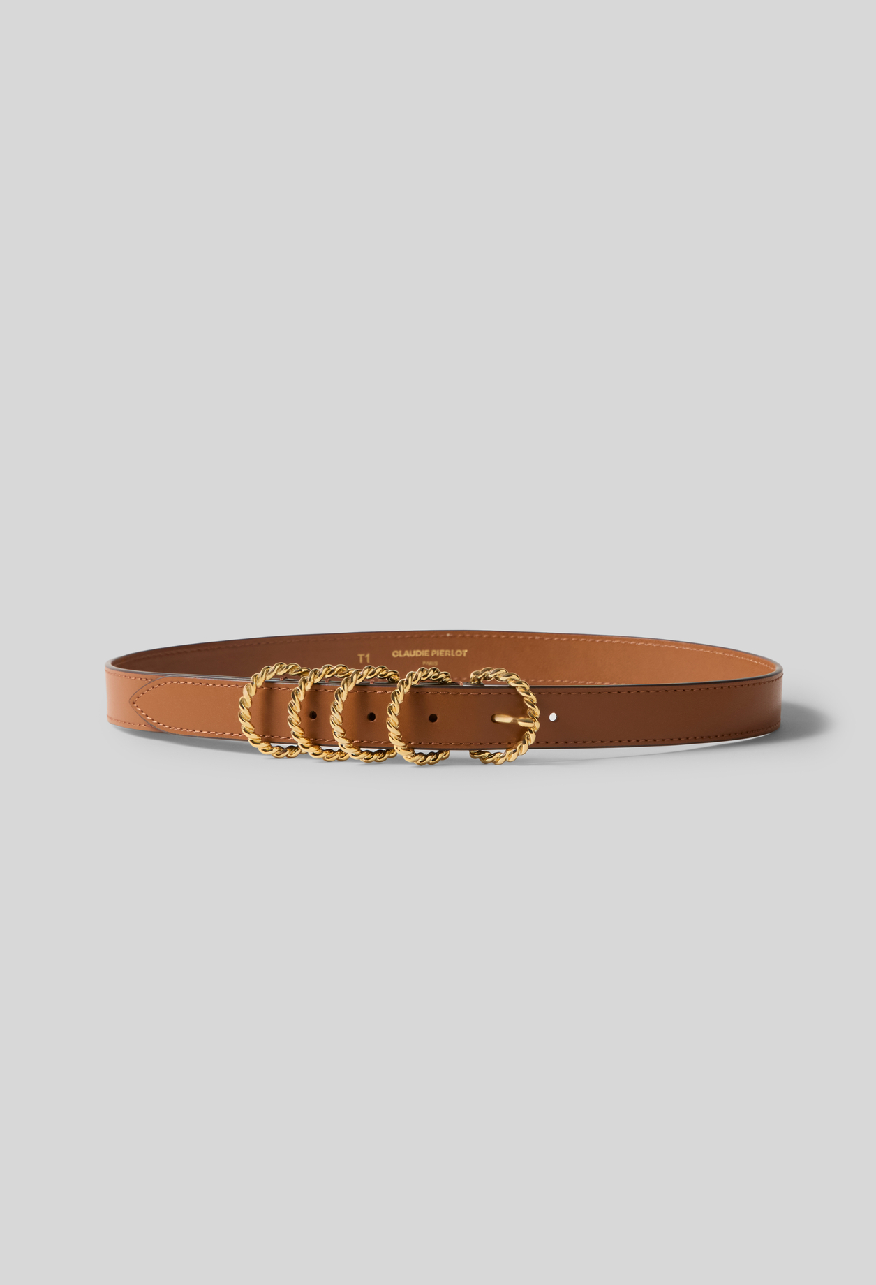 Cinturón piel hebilla dorada - Mujer - Camel - Claudie Pierlot