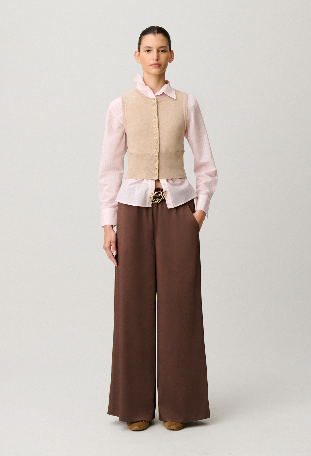 Pantalón fluido satinado - Mujer - Castaño glace - Claudie Pierlot