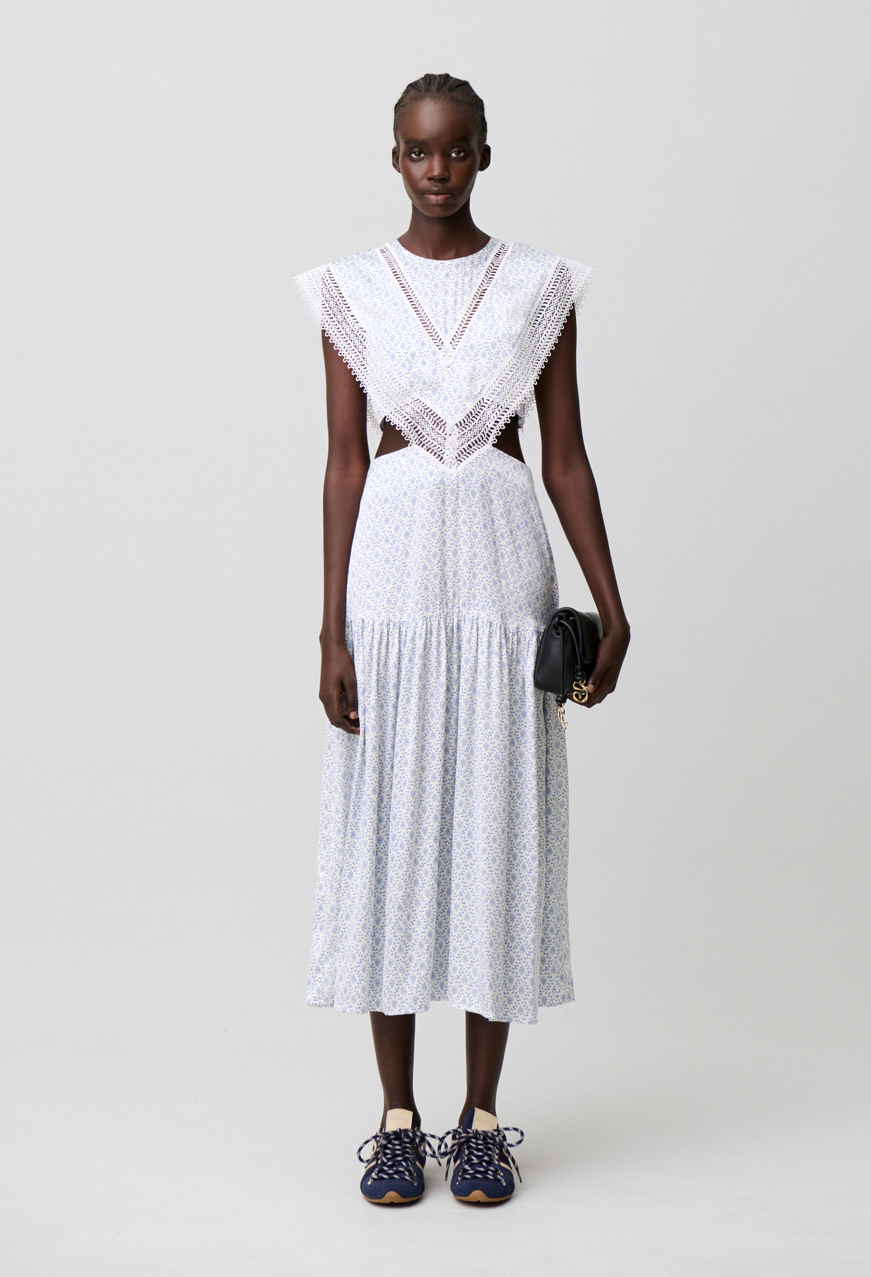 Vestido largo satinado con encaje - Mujer - Estampado claro - Claudie Pierlot