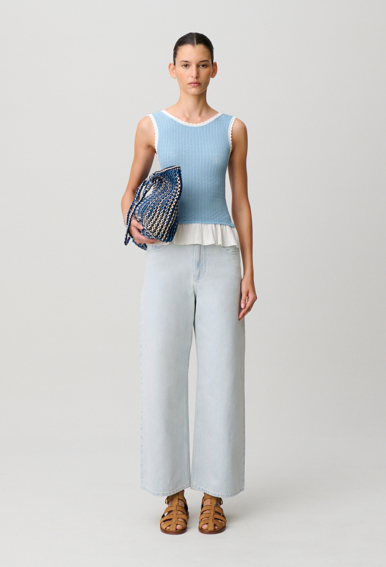 Top de punto cuello redondo - Mujer - Fondo Blancoo/raya azul - Claudie Pierlot