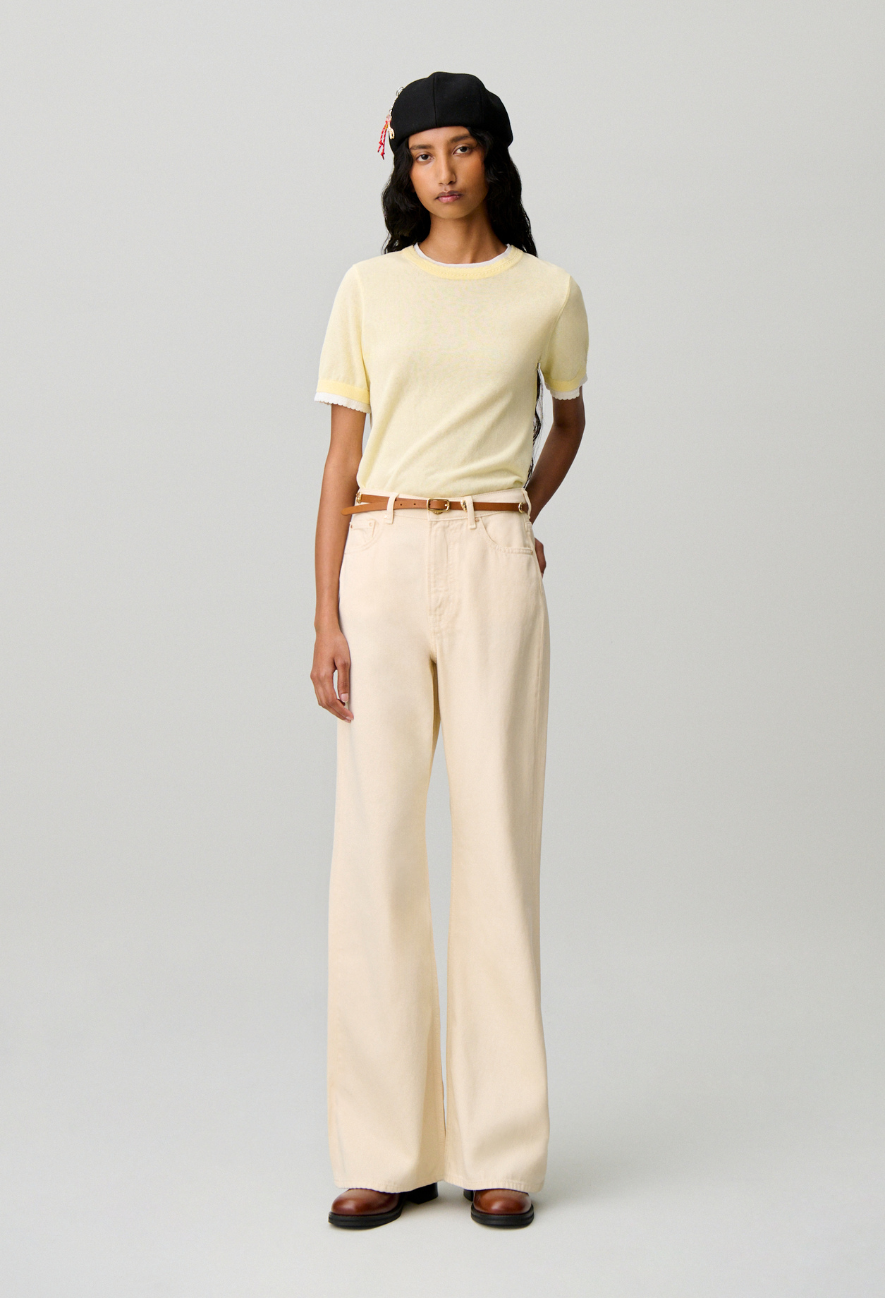 Azul flare denim tiro alto - Mujer - Denim beige clair - Claudie Pierlot