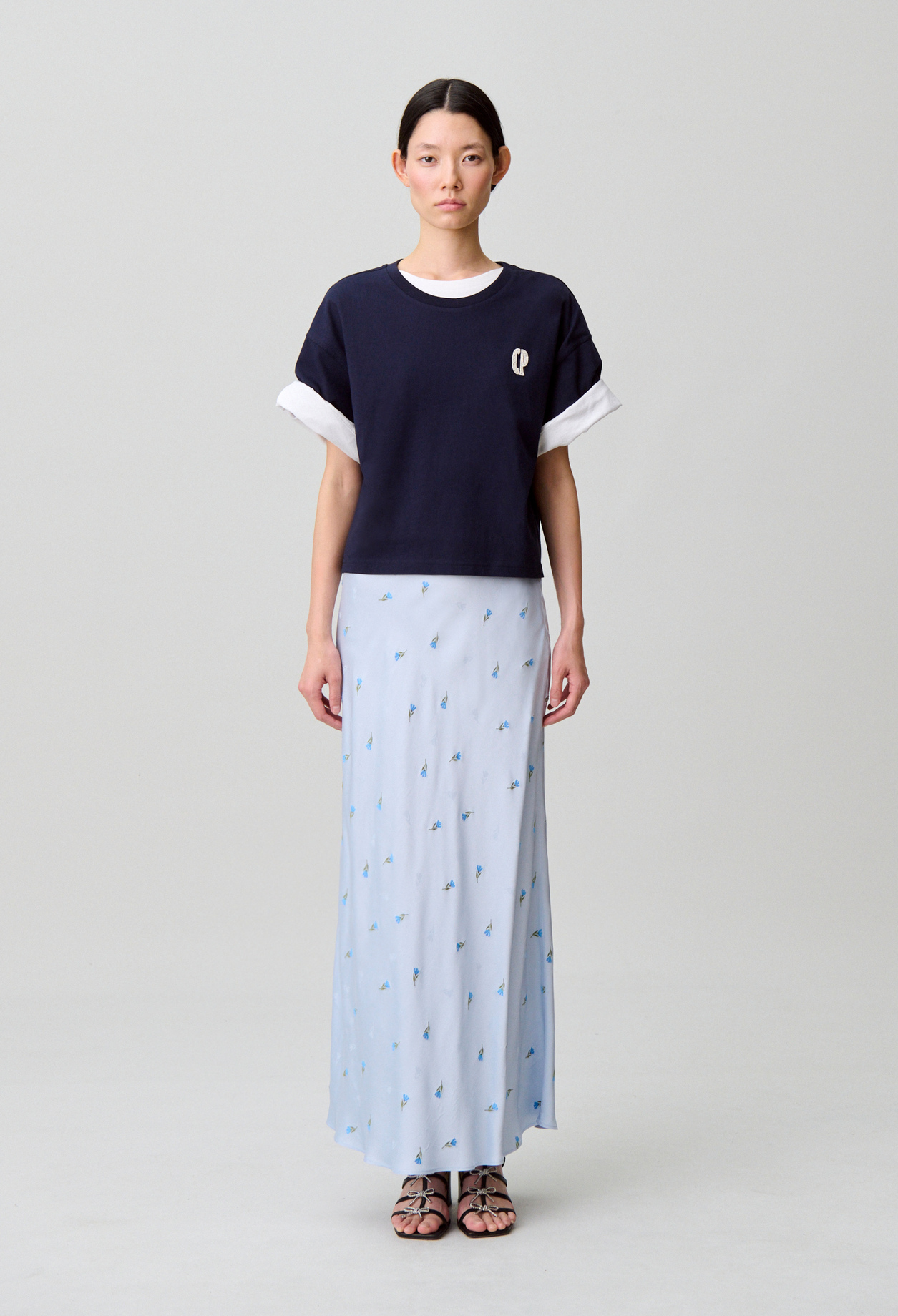 Falda satinada de flores - Mujer - Ciel - Claudie Pierlot