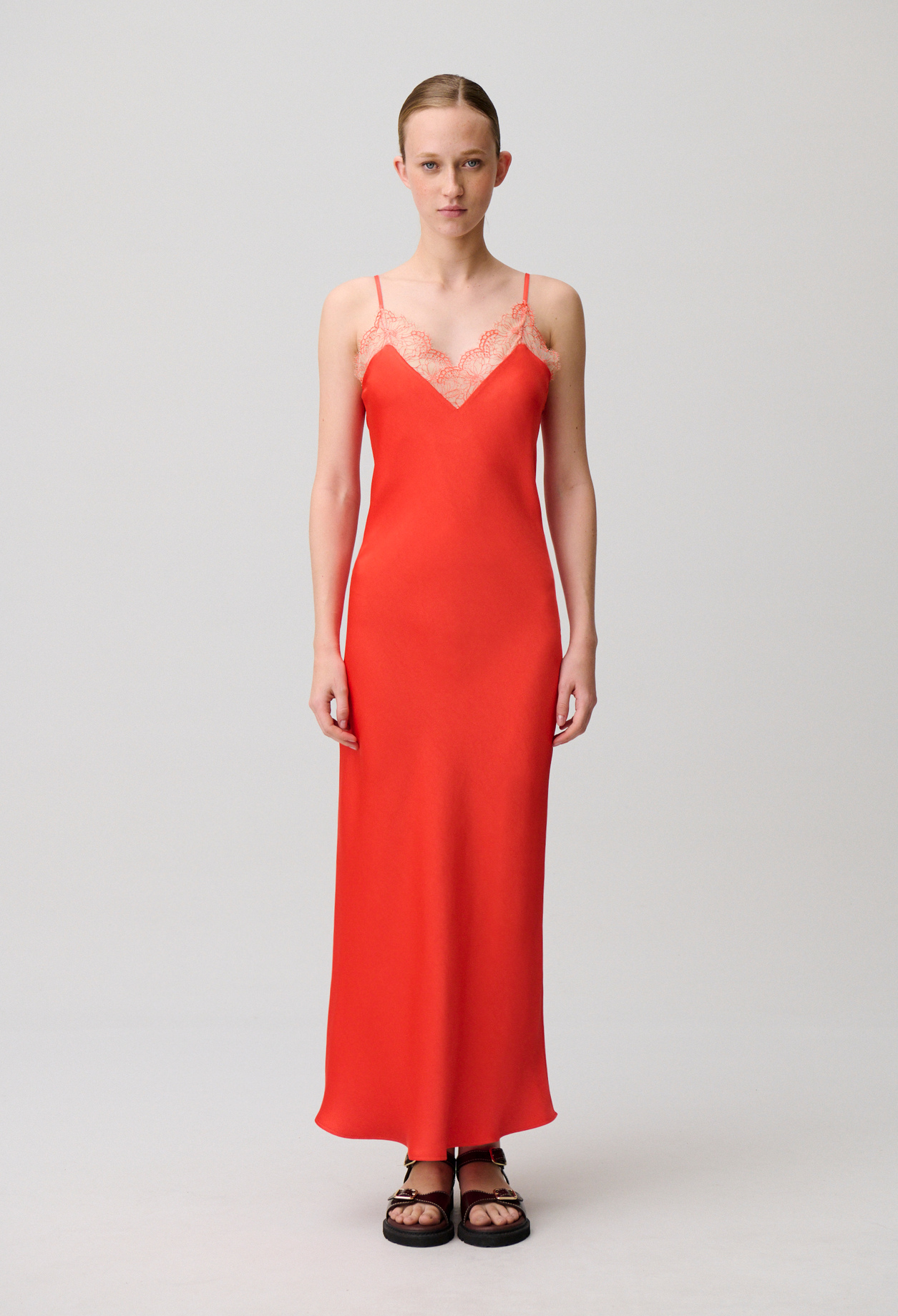 Vestido fluido de satén y encaje - Mujer - Mandarina - Claudie Pierlot