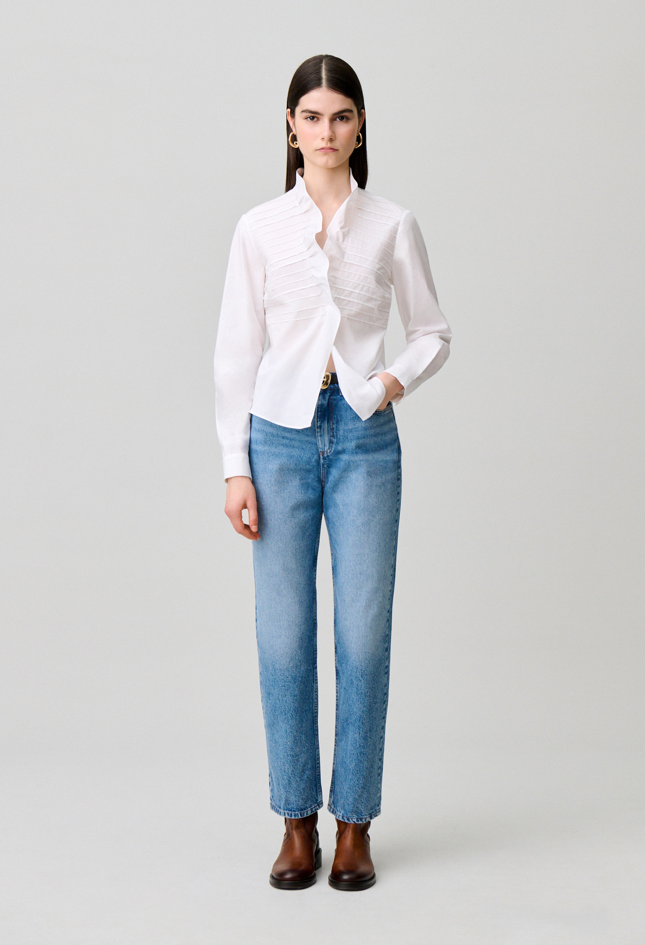 Top popelín cuello con volantes - Mujer - Blaco - Claudie Pierlot