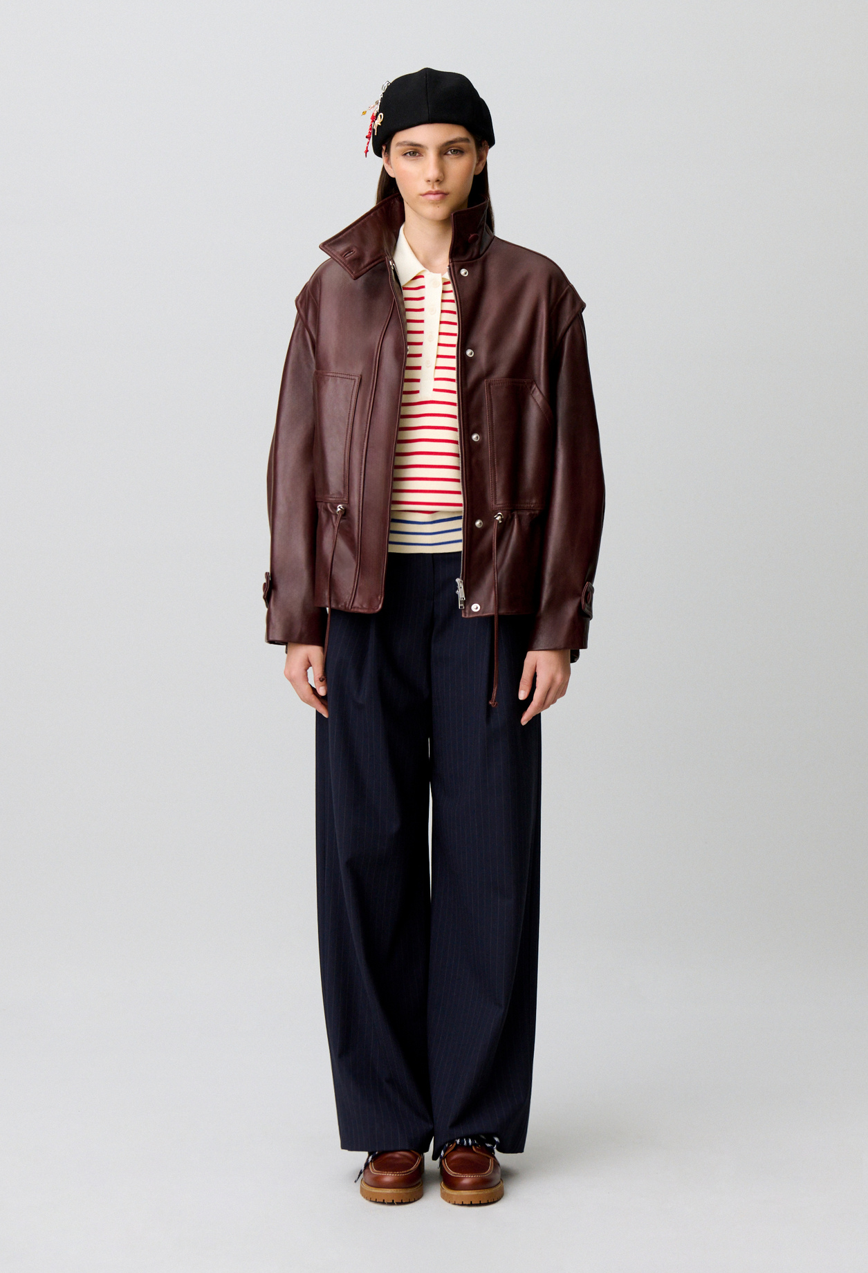Cazadora ancha de piel - Mujer - Bordeaux fonce - Claudie Pierlot