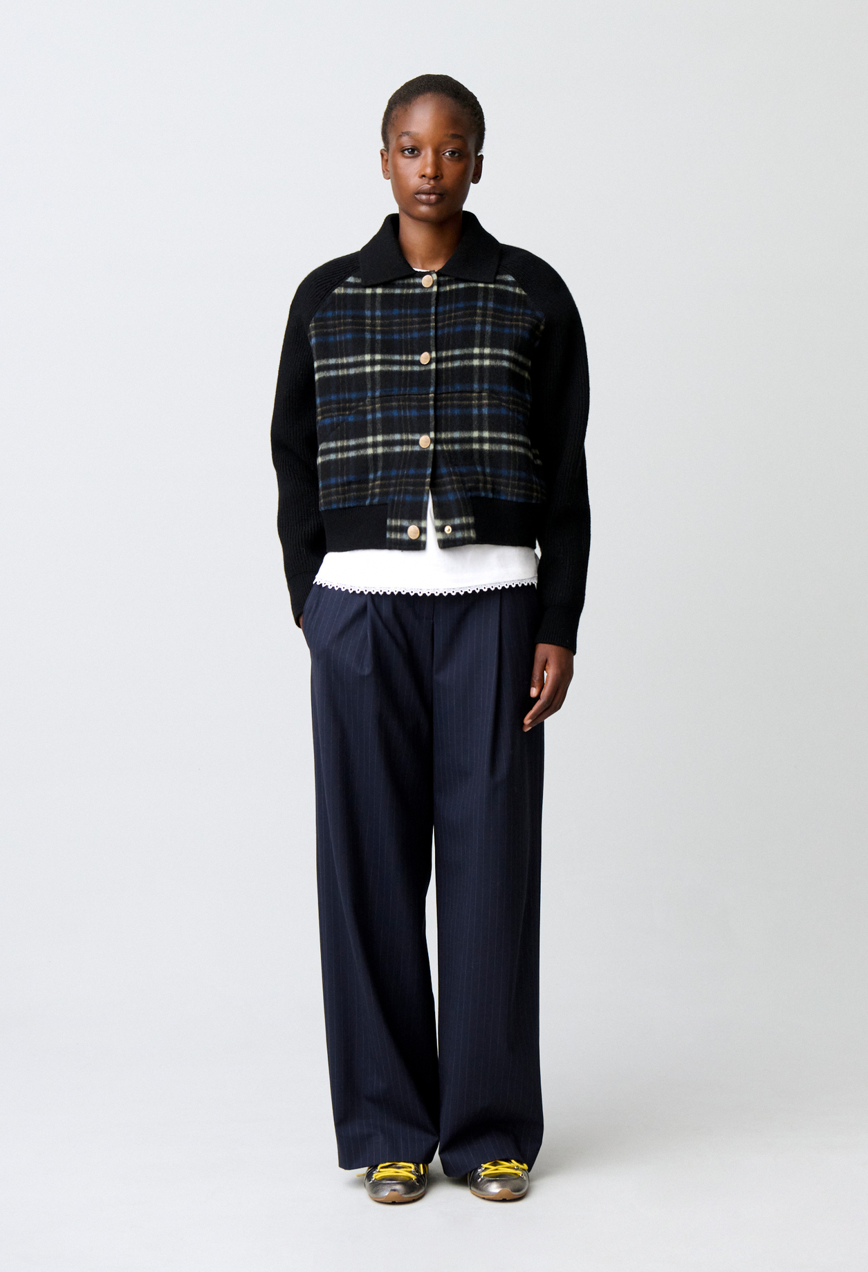 Cazadora bimaterial a rayas - Mujer - Multico - Claudie Pierlot