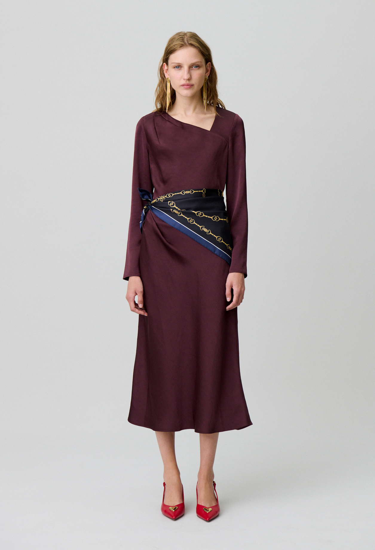 Vestido largo satinado asimétrico - Mujer - Berenjena - Claudie Pierlot