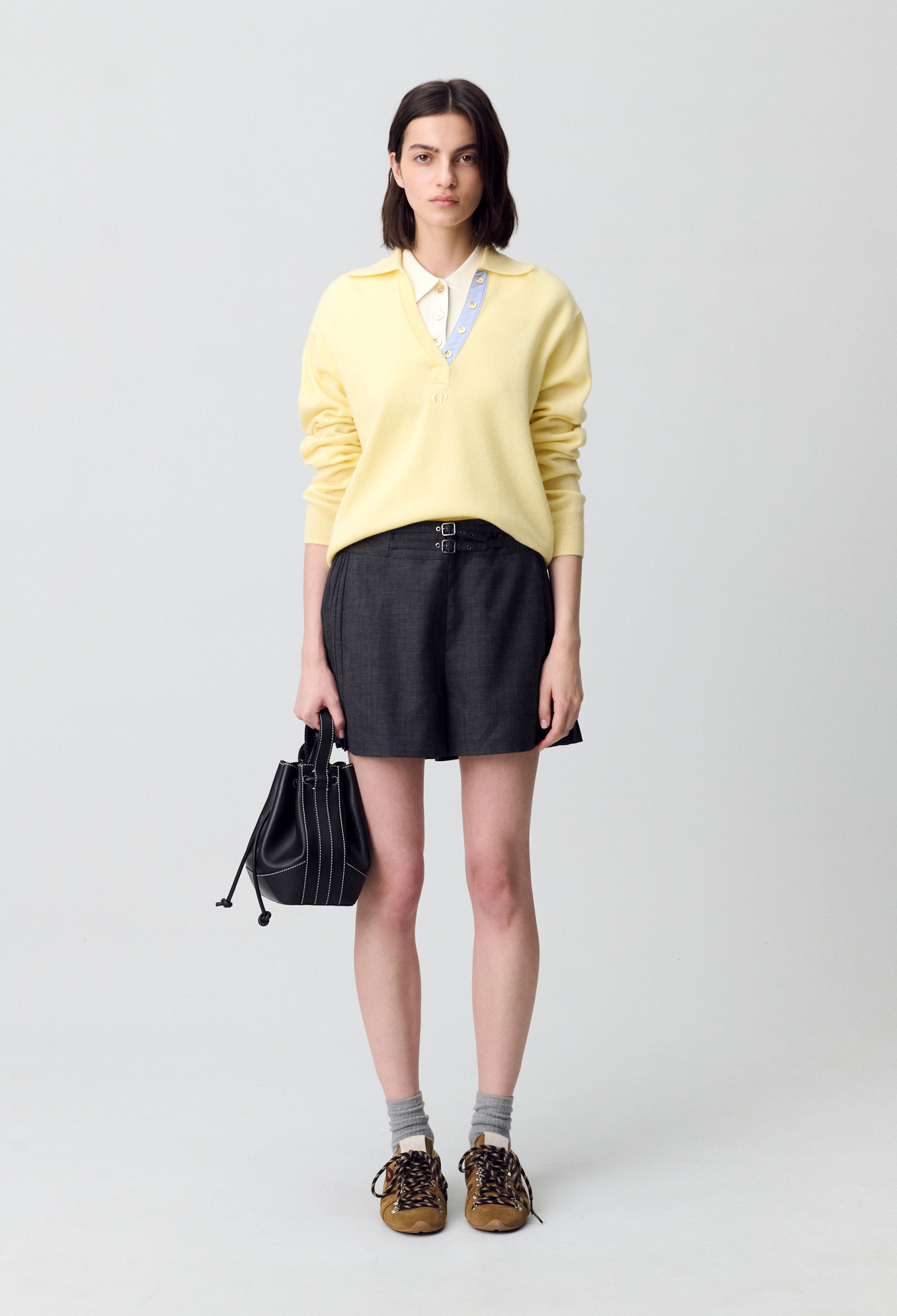 Falda corta plisada y ancha - Mujer - Gris china oscuro - Claudie Pierlot