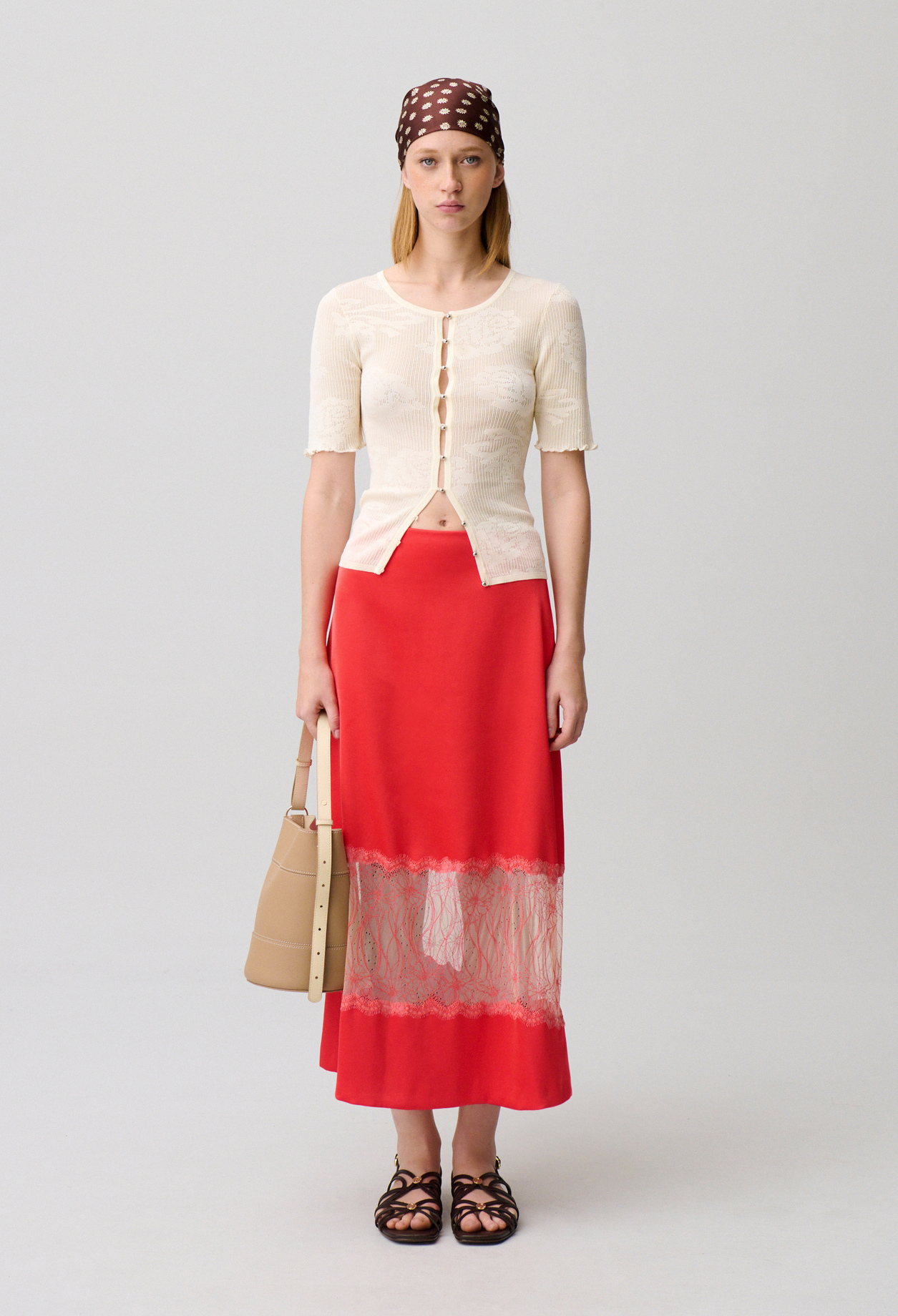 Falda satinada con encaje - Mujer - Mandarina - Claudie Pierlot