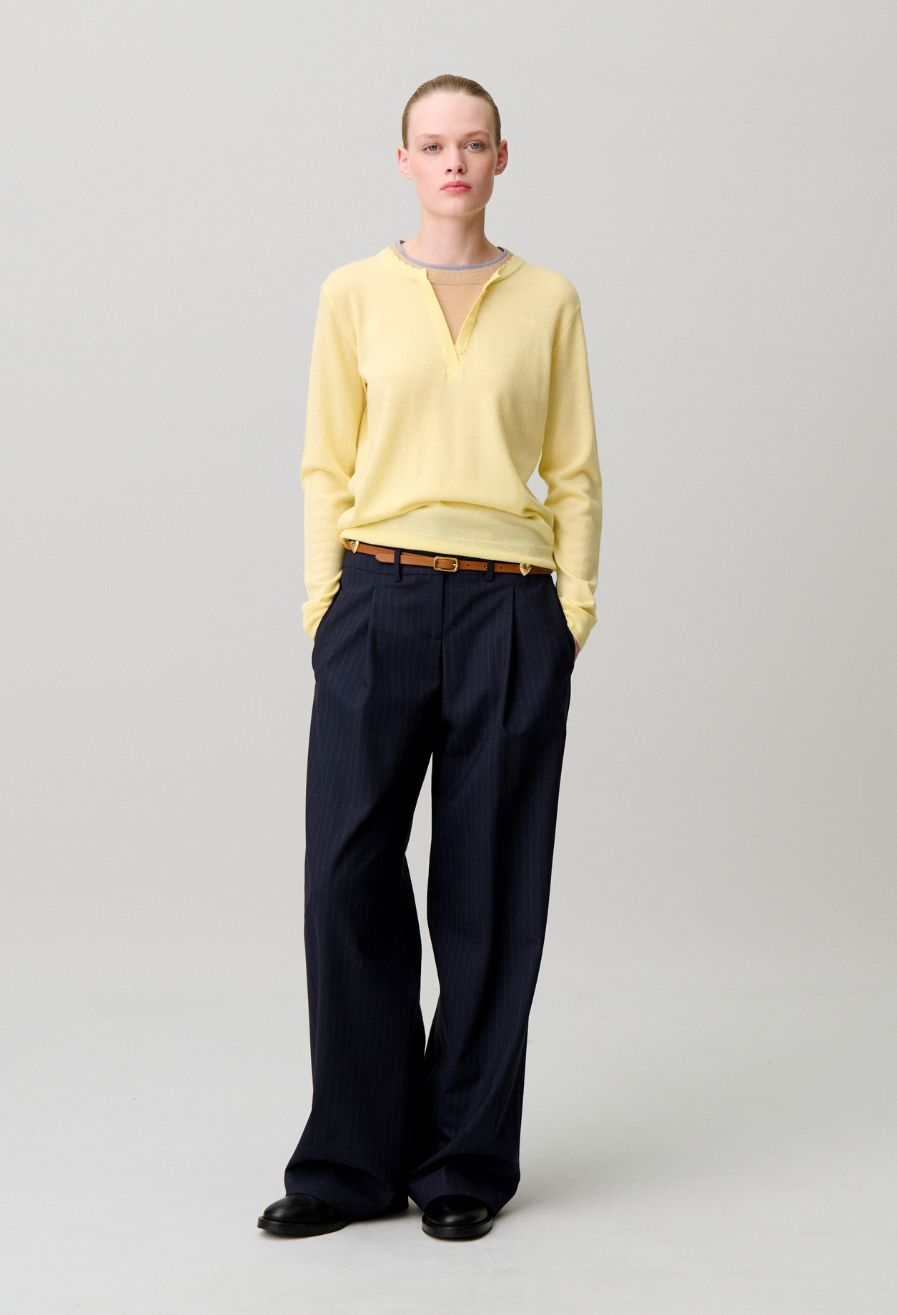 Jersey lana cuello superpuesto - Mujer - Amarillo layette - Claudie Pierlot