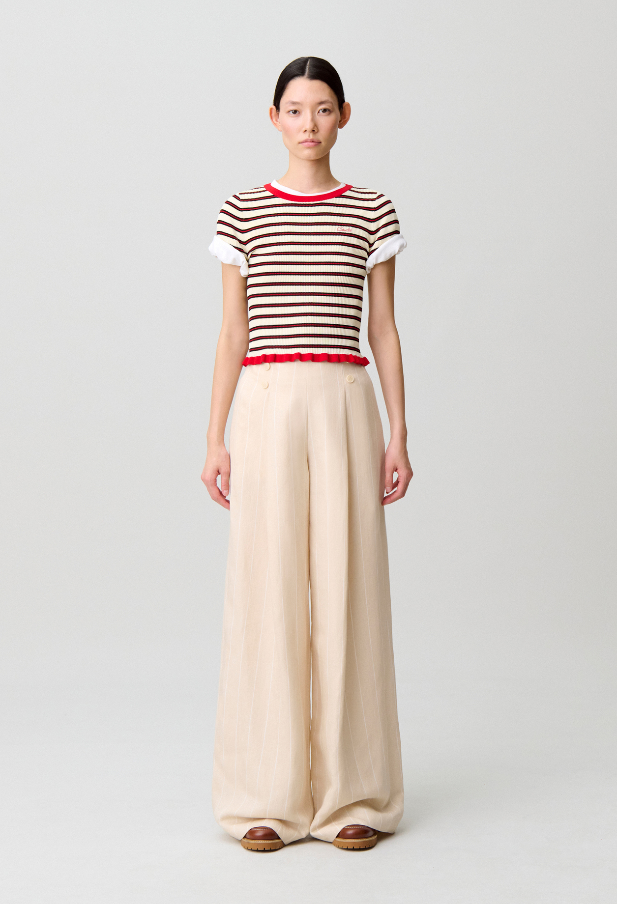 Pantalón sastre ancho lino/viscosa - Mujer - Arena - Claudie Pierlot