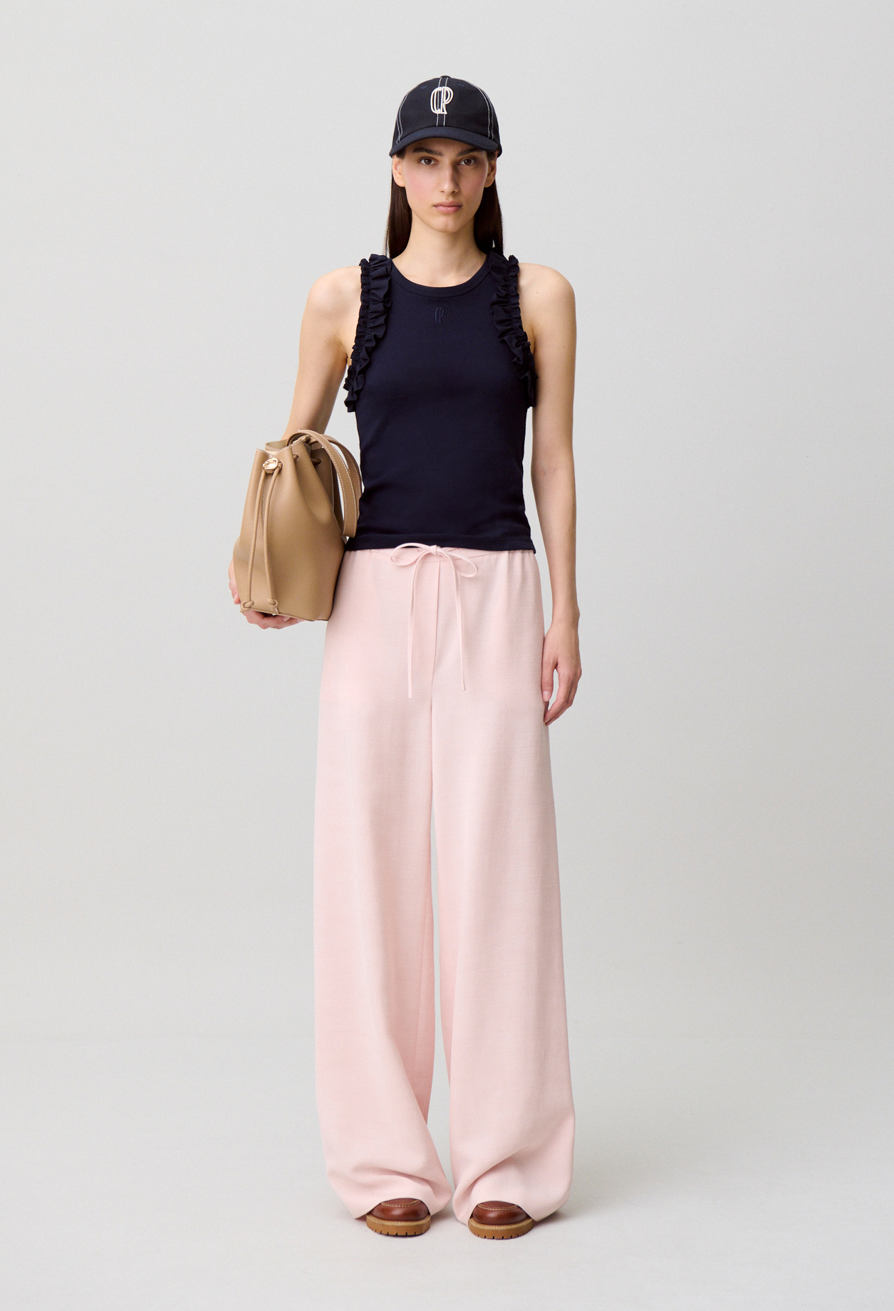 Pantalón ancho color crudo - Mujer - Rosa pálido - Claudie Pierlot