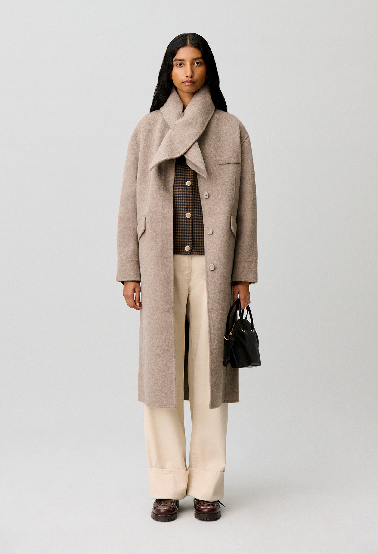 Abrigo largo lana cuello bufanda - Mujer - Beis - Claudie Pierlot