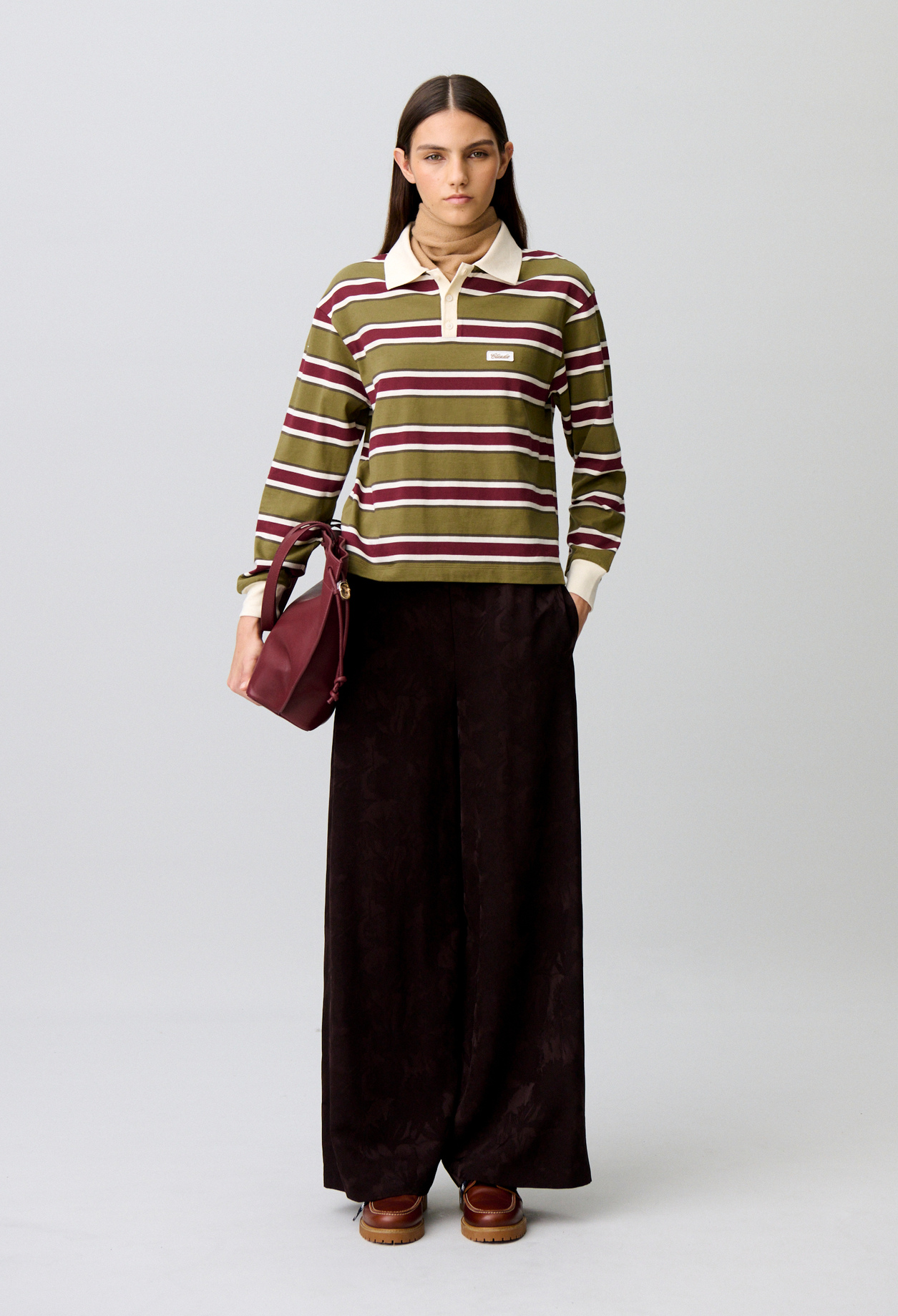 Pantalón ancho de jacquard floral - Mujer - Castaño fonce - Claudie Pierlot