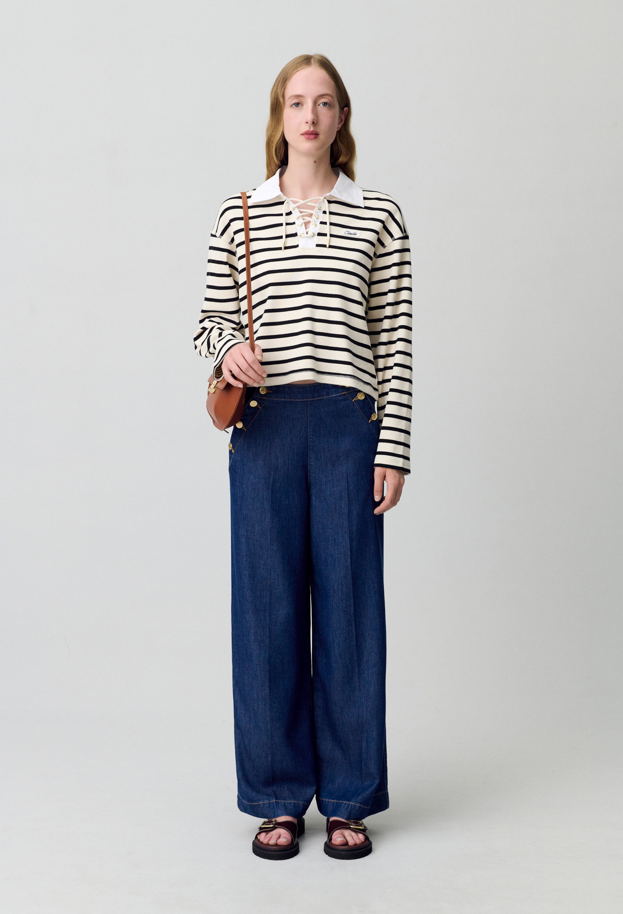 Pantalón vaquero ancho con botones - Mujer - Denim Azul - Claudie Pierlot