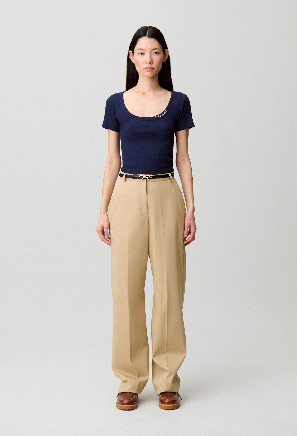 Camiseta de algodón bordada - Mujer - Marina - Claudie Pierlot