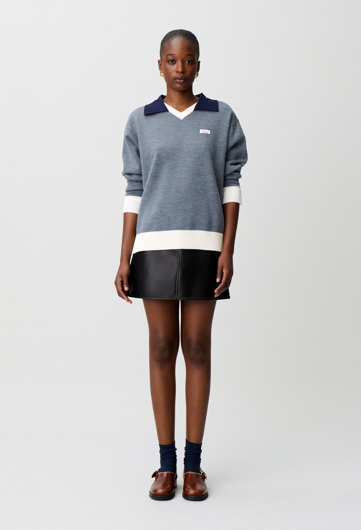 Jersey punto cuello doble contraste - Mujer - Gris - Claudie Pierlot