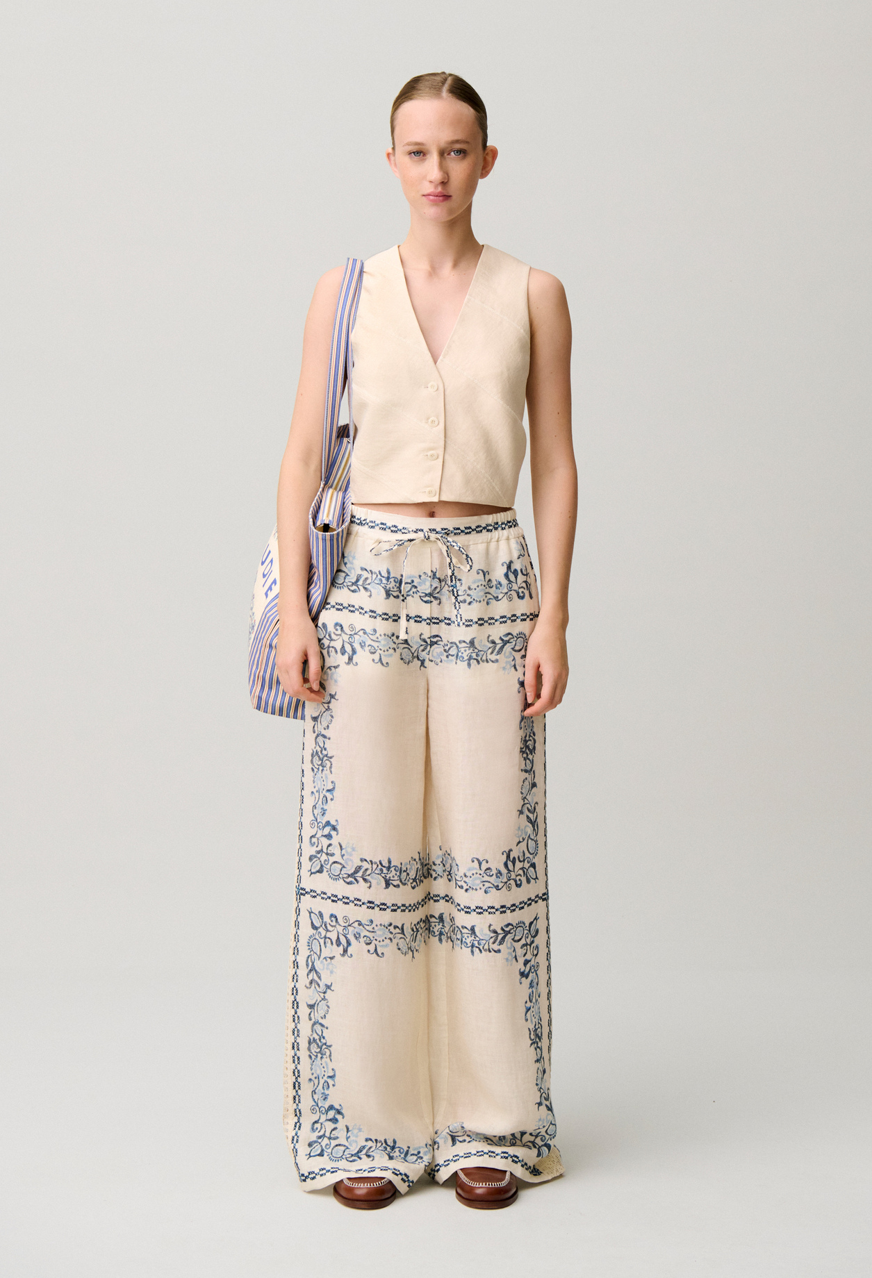 Pantalón fluido de lino - Mujer - Estampado claro - Claudie Pierlot