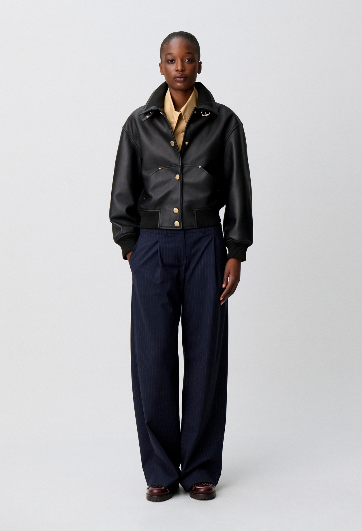 Cazadora bomber de cuero - Mujer - Negro - Claudie Pierlot