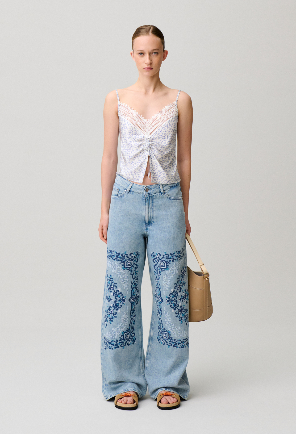 Vaqueros bordados de pernera ancha - Mujer - Dos tonos - Claudie Pierlot