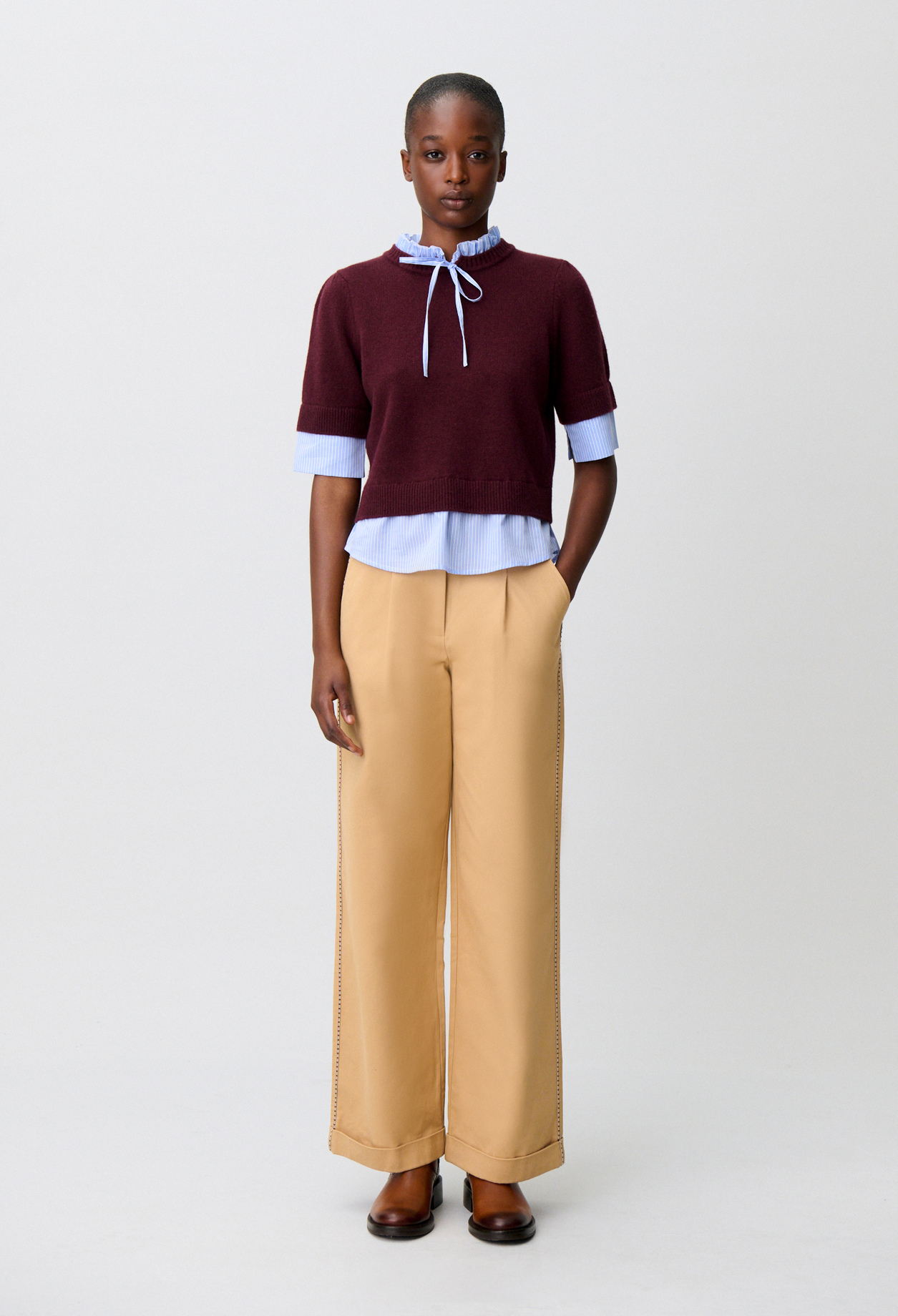 Jersey de lana a rayas - Mujer - Berenjena - Claudie Pierlot
