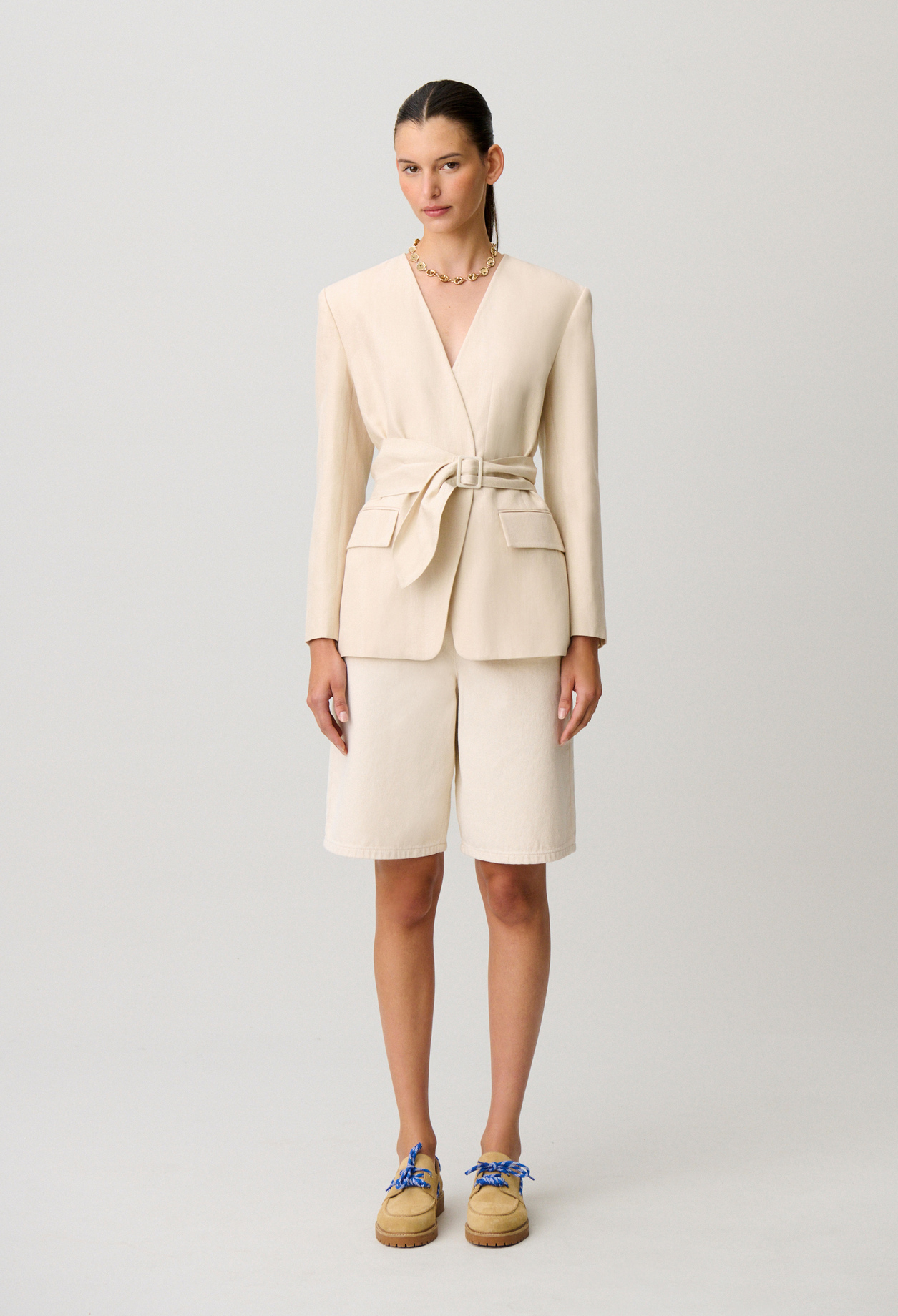 Chaqueta sastre cuello kimono - Mujer - Arena - Claudie Pierlot