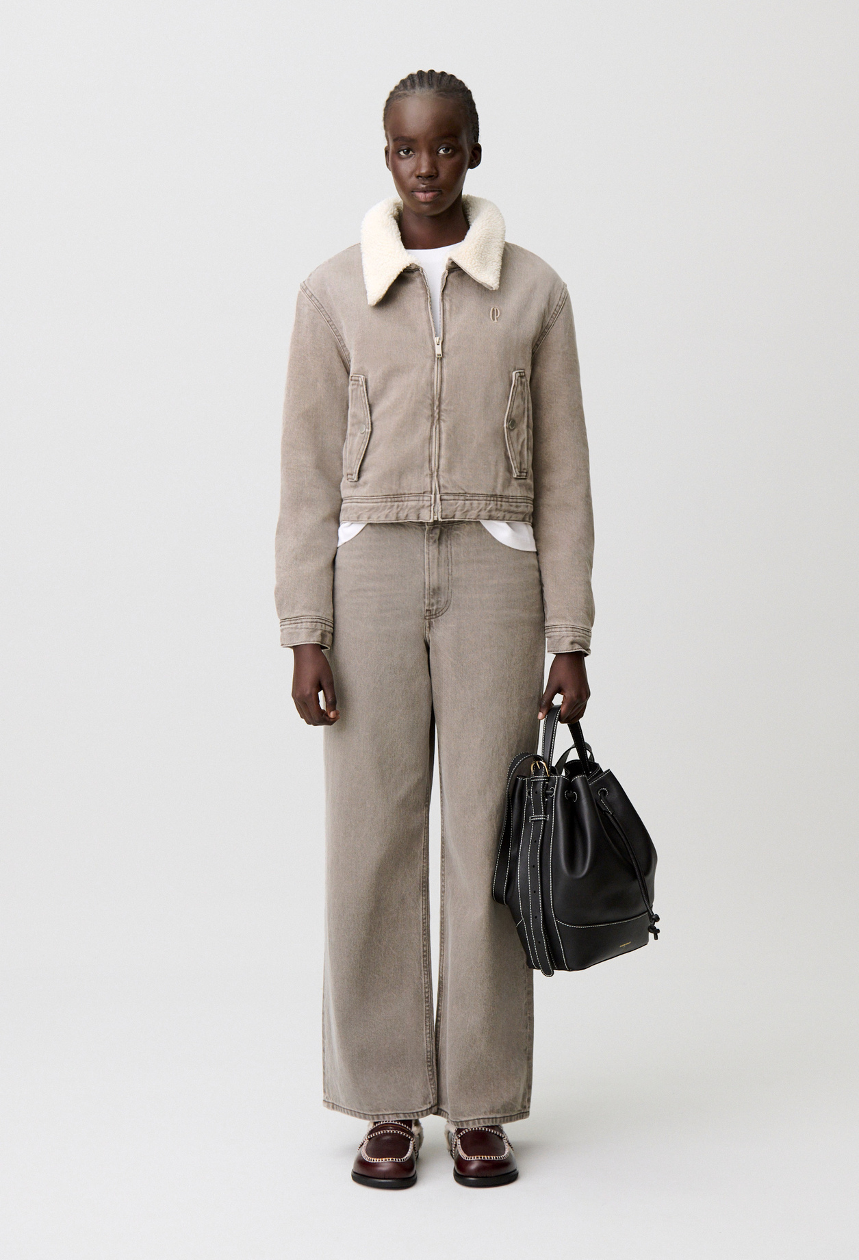 Chaqueta vaquera con falsa piel - Mujer - Beige gris - Claudie Pierlot