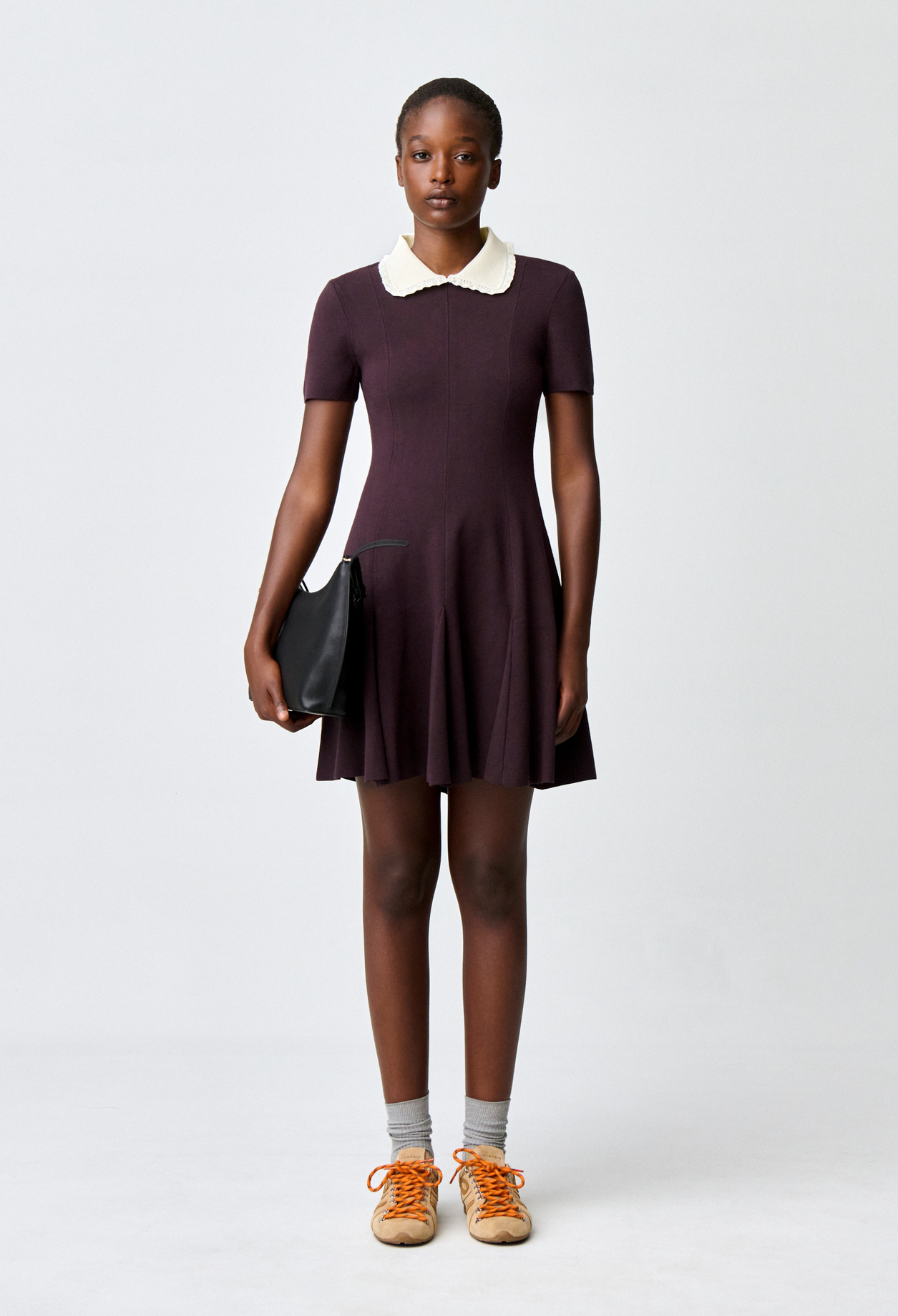 Vestido evasé punto cuello camisa - Mujer - Dos tonos - Claudie Pierlot