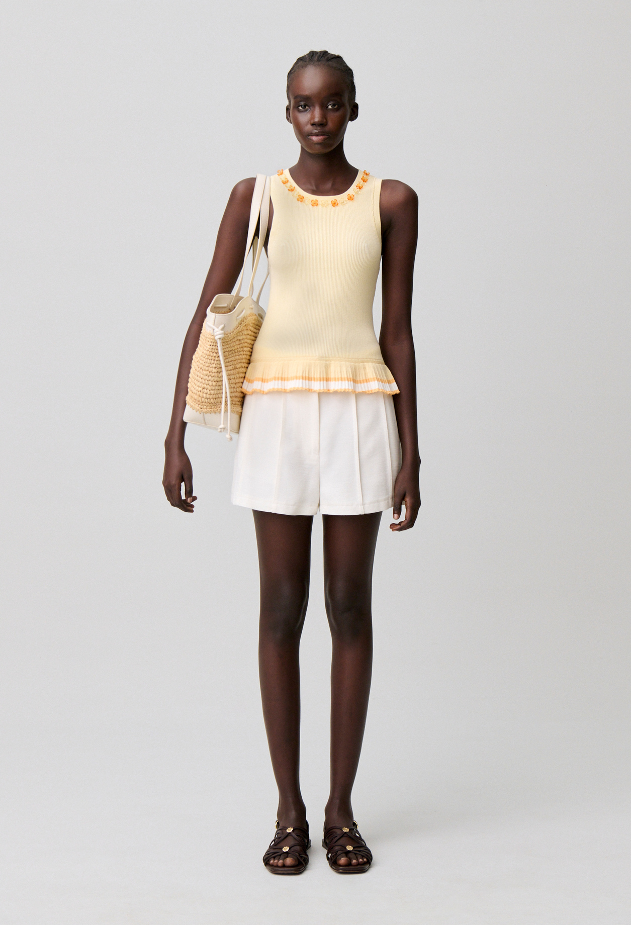 Top de punto cuello redondo flores - Mujer - Vainilla - Claudie Pierlot