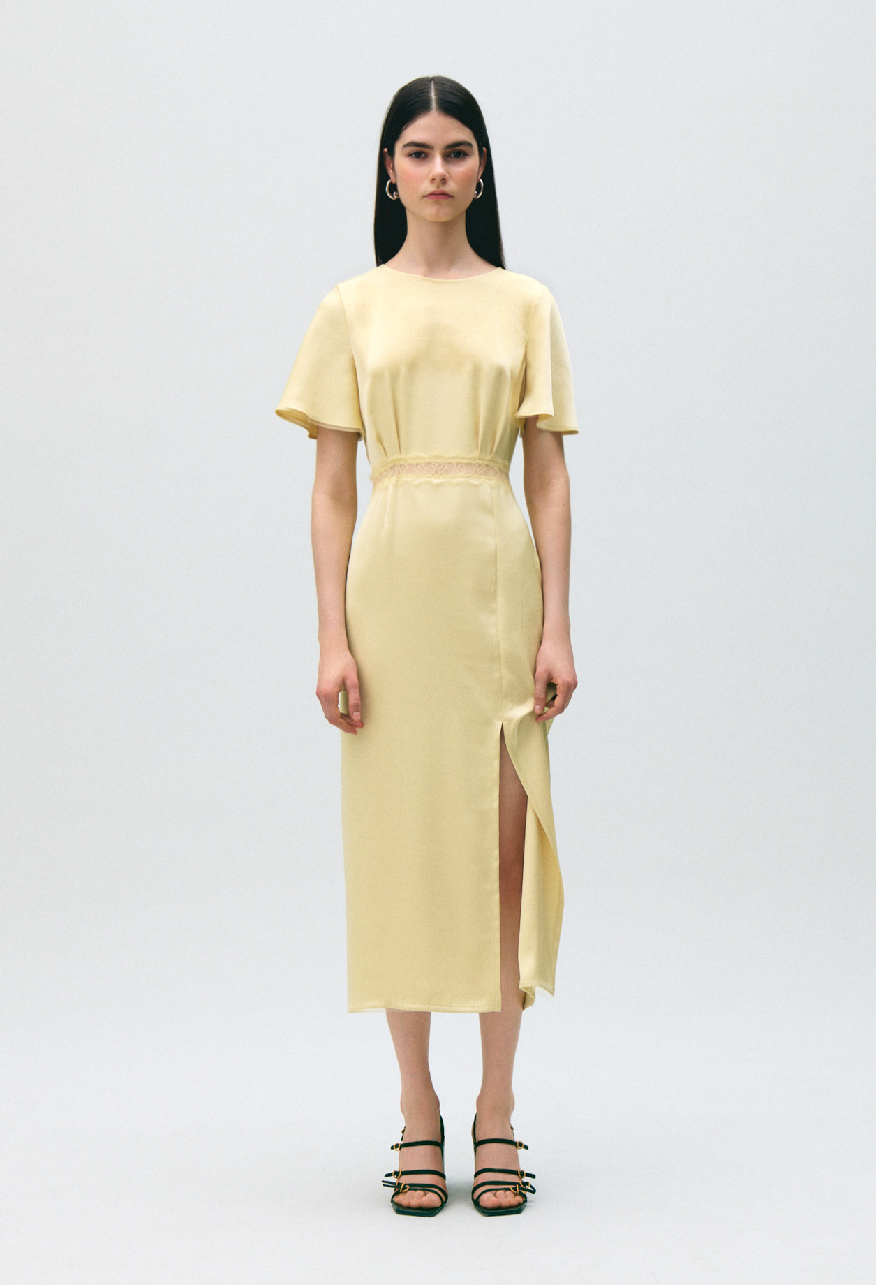Vestido satinado encaje sin espalda - Mujer - Amarillo layette - Claudie Pierlot