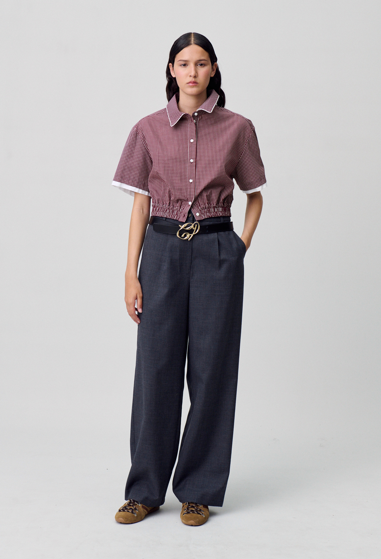 Camisa corta de cuadros - Mujer - Print bordeaux - Claudie Pierlot