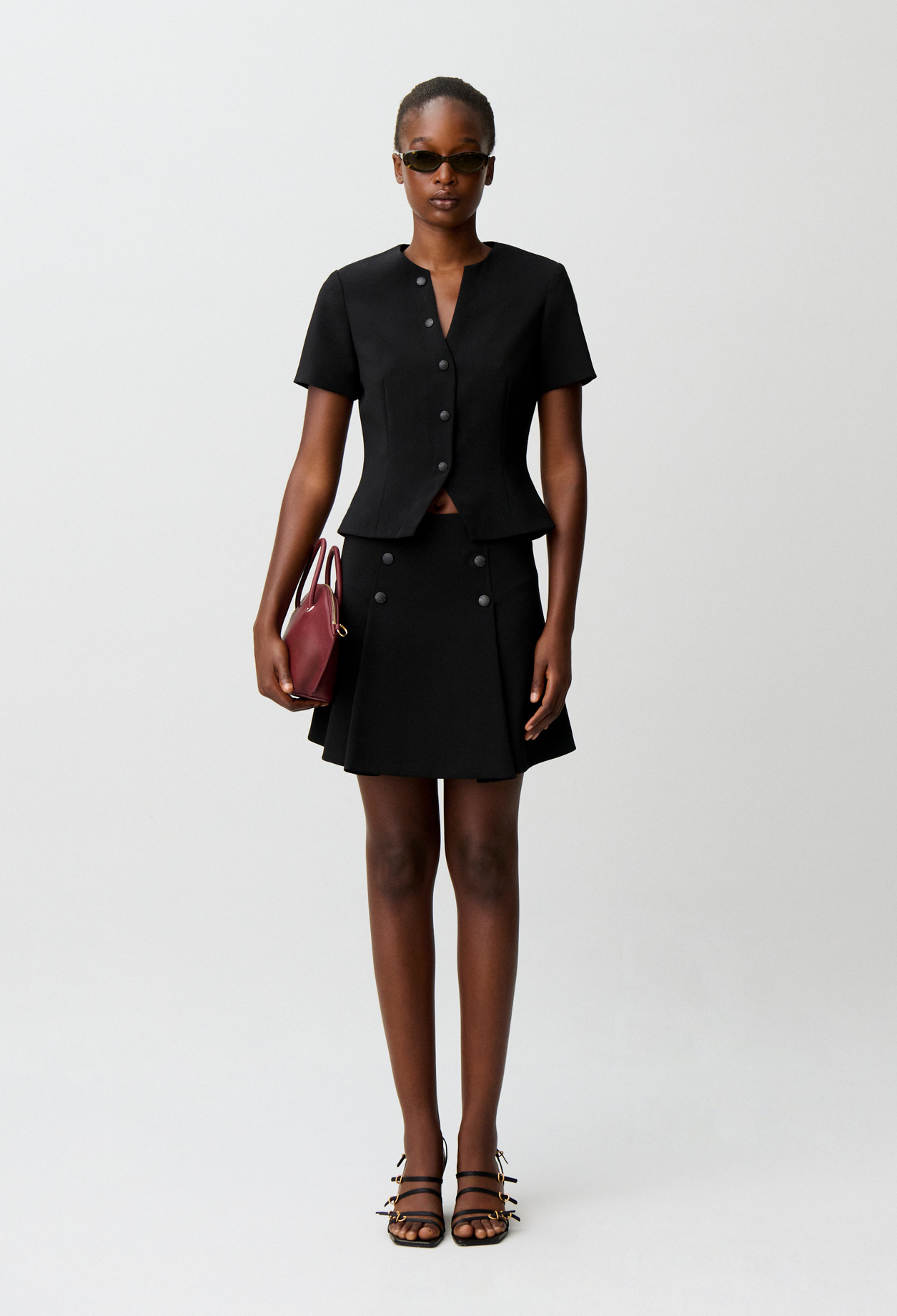 Top entallado cuello V abotonado - Mujer - Negro - Claudie Pierlot