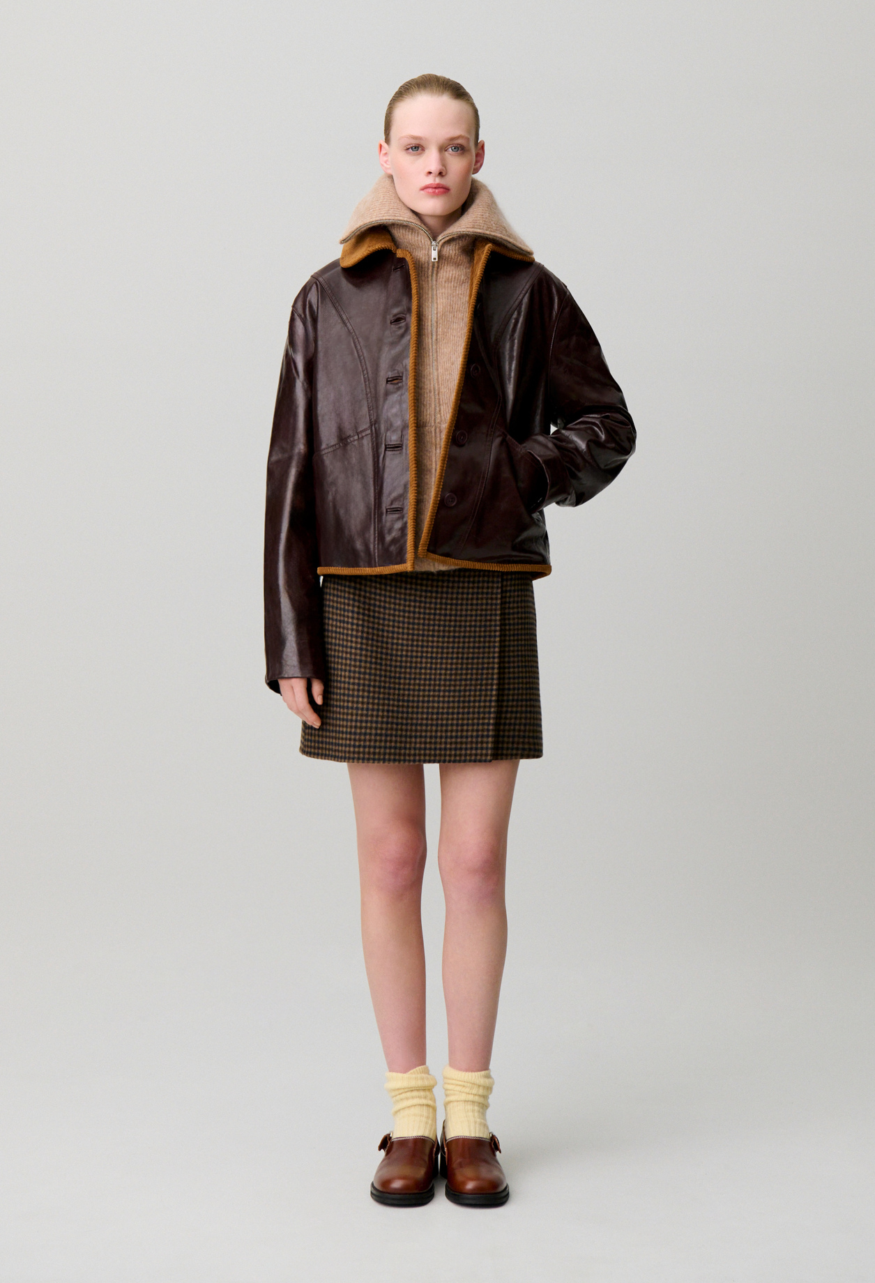 Chaqueta cuero efecto brillante - Mujer - Burdeos - Claudie Pierlot