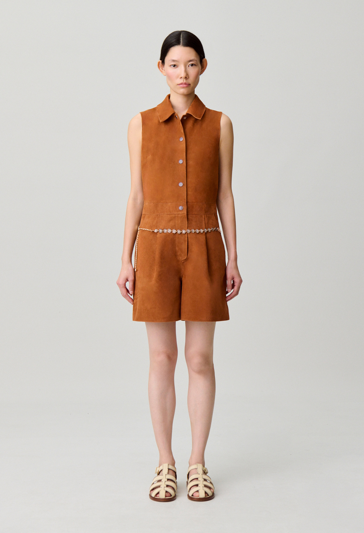 Mono de cuero sin mangas - Mujer - Camel - Claudie Pierlot