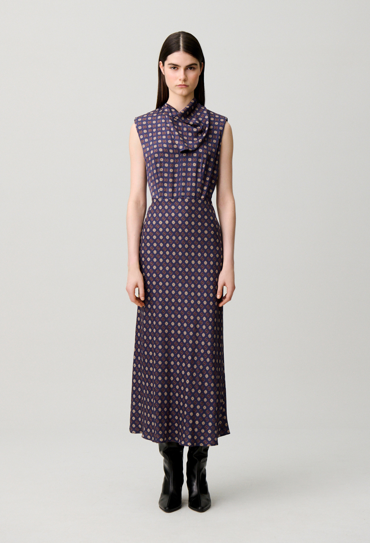 Vestido fluido cuello pañuelo - Mujer - Estampado marino - Claudie Pierlot