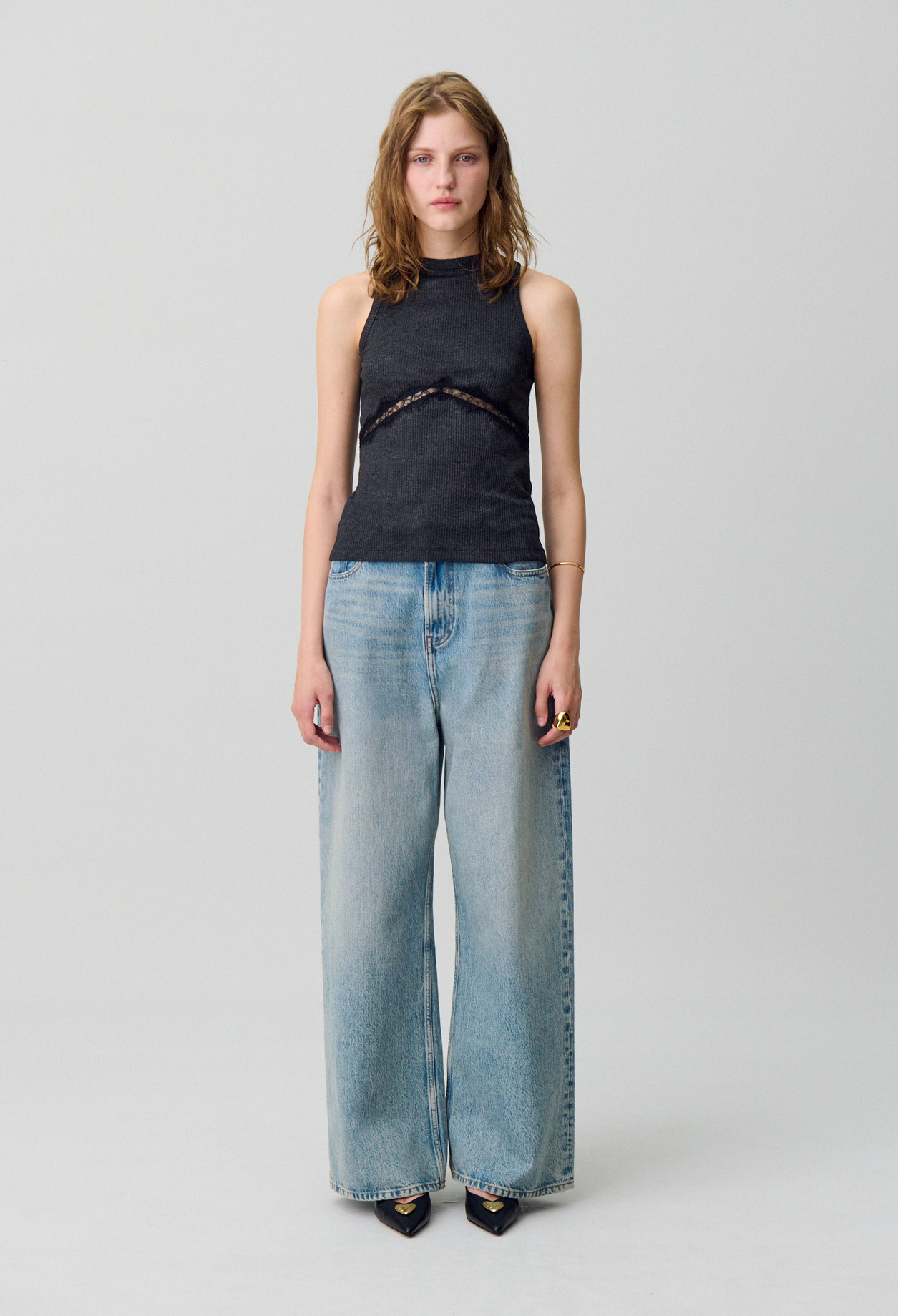 Camiseta sin mangas con encaje - Mujer - Negro - Claudie Pierlot