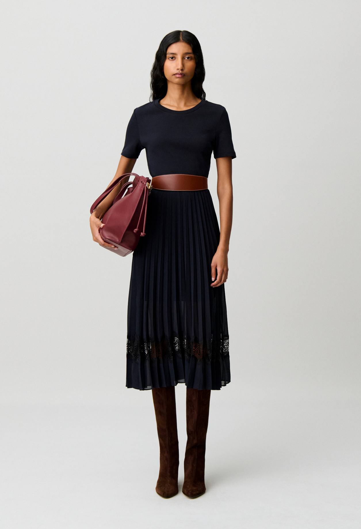 Vestido bimaterial negro y azul marino - Mujer - Dos tonos - Claudie Pierlot